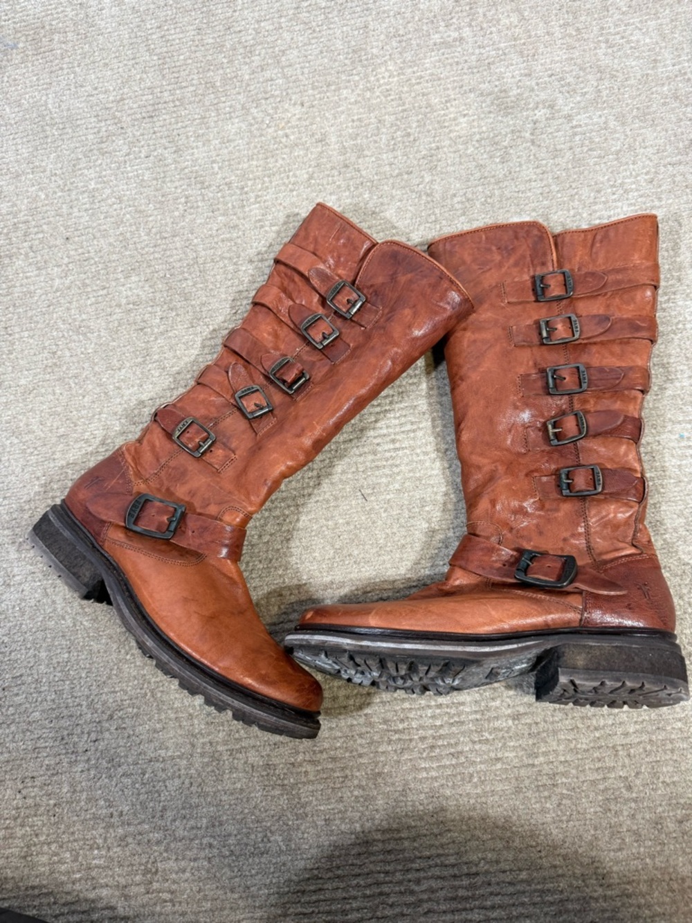 Frye Valerie Belted Tall Shearling‎ Boots Brown Leather Women’s 7M